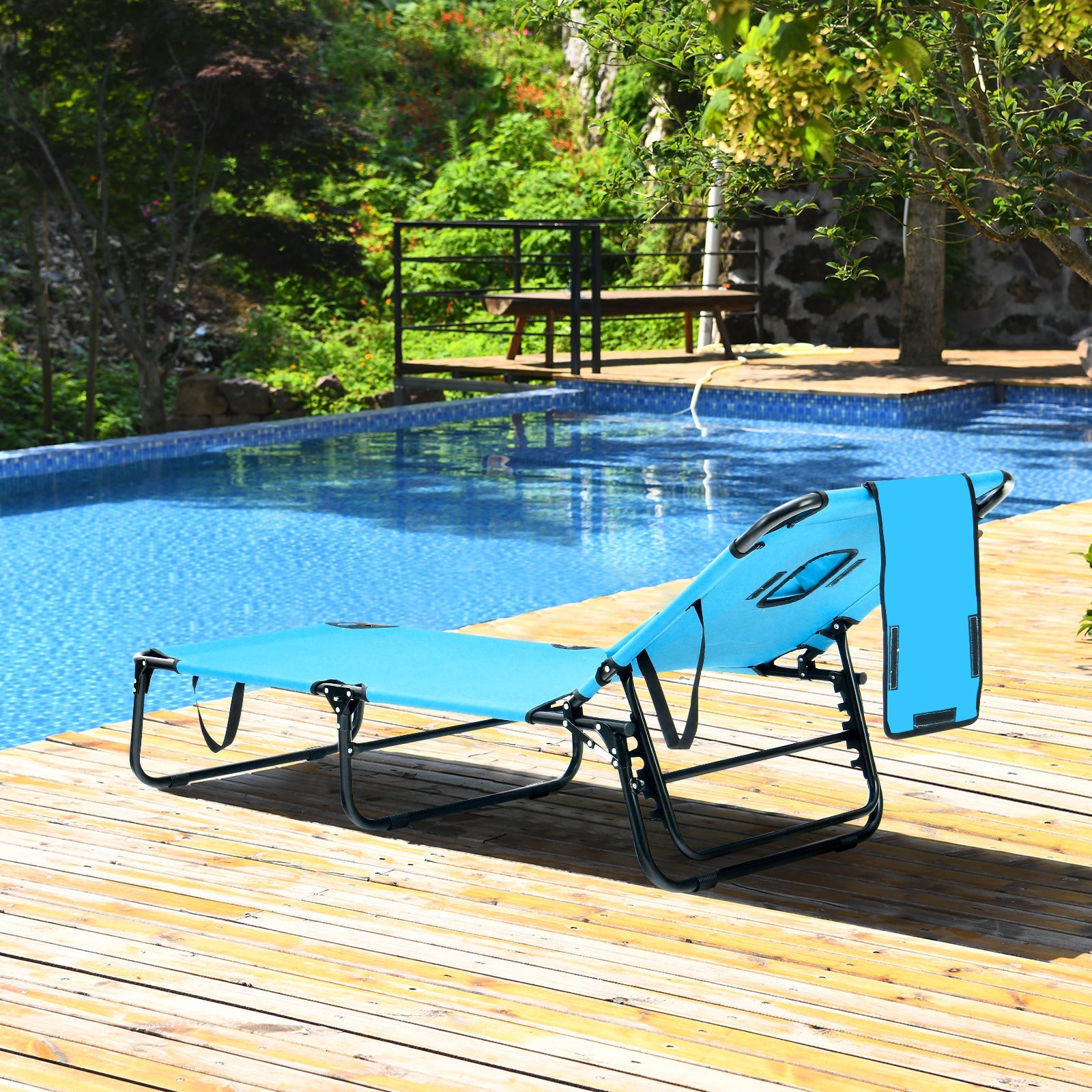 Beach Chaise Lounge Chair with Face Hole and Removable Pillow-Turquoise